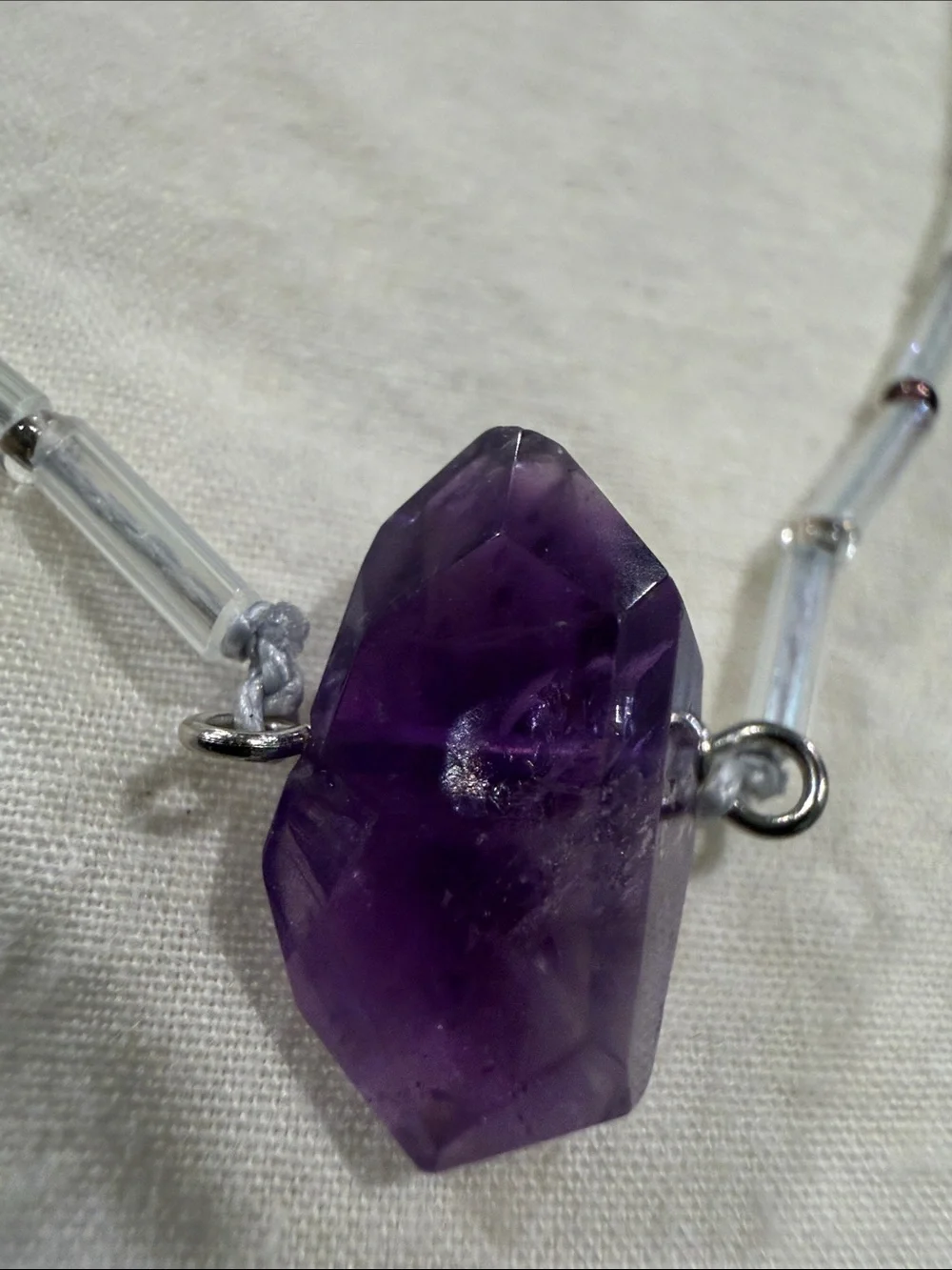 Purple Amethyst Pendant Beaded Choker Necklace - 925 silver clasp